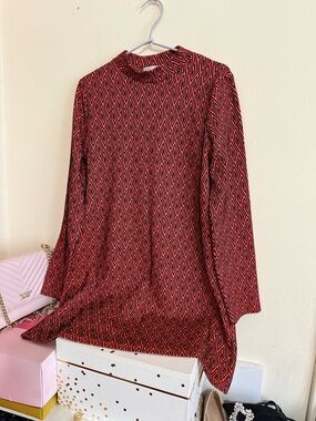 Zara Red and Black Geometric Long-Sleeve Dress